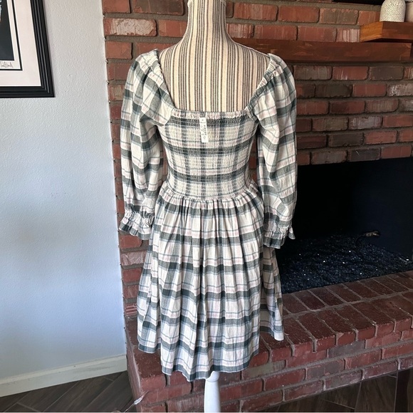 Madewell Elbow-Sleeve Smocked Mini Dress in Lebaum Plaid Sz S - Picture 8 of 10
